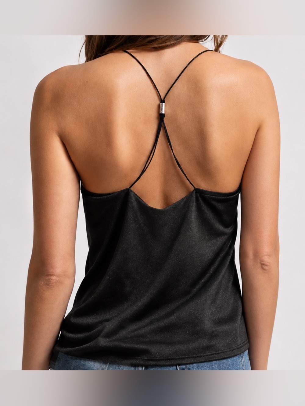 EXPRESS Black Satin Strappy Back Cami Minimalist Y2K Going Out